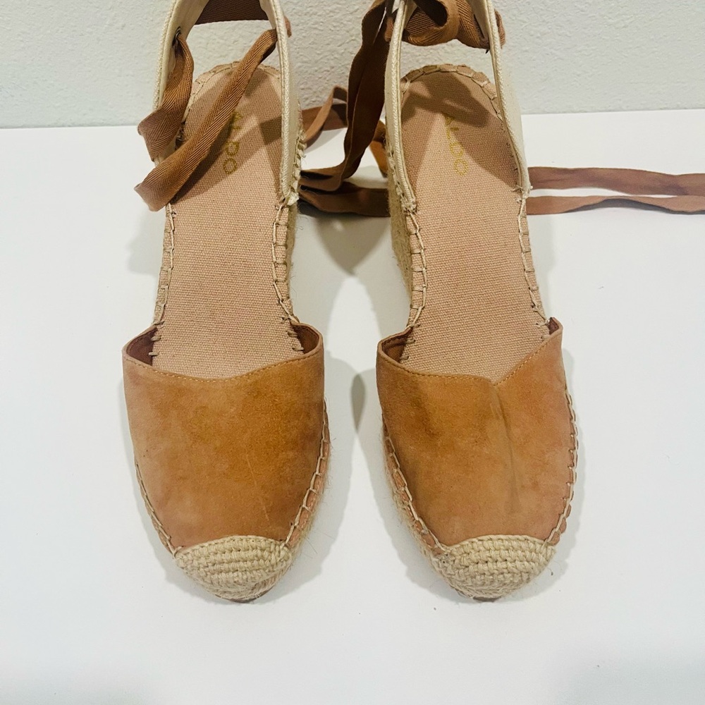 Aldo Brown Tan Espadrille Sandals with Closed Toe